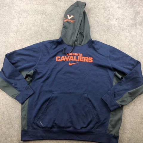 Virginia Cavaliers Hoodie Mens 2XL Blue Spellout Fleece Sweatshirt Nike Therma Cover