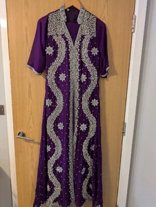Purple Anarkali Dress With Silver Diamante Work - Picture 1 of 9