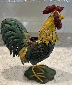 Vintage Rooster Colorful Metal Country Farmhouse Candle Tea Light Holder - Picture 1 of 11