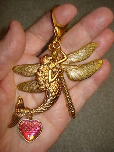 4 3/4" Tropfen Gold Libelle, Meerjungfrau und schillernd rosa Strandtasche Handtasche Glitzer - Bild 1 von 6