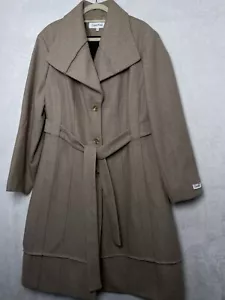 Calvin Klein Pea Coat Women’s 2X Plus Wool Blend Belted Midi Khaki Beige NEW - Picture 1 of 14