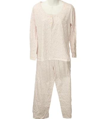 LAURA ASHLEY Pajama Set Medium 2 Piece Long Sleeve Top Pants Pink Floral - Image 1 of 4