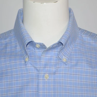 BROOKS BROTHERS Oxford Non Iron Blue Plaid Cotton Dress Shirt 16.5 - 34 - Image 1 of 3