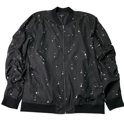 Carbon Mens XXL Jacket Windbreaker Black White Splatter Paint Varsity Full Zip - Image 1 of 4