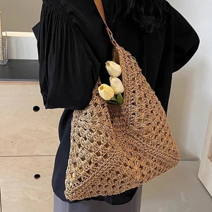 Lightweight Woven Straw Women Bag Summer Beach Shoulder Handbag Foldable Travel - Picture 1 of 19
