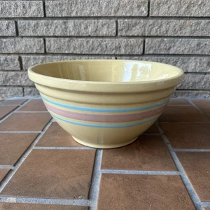 Vintage McCoy Keramik 14" Steinzeug Rührschüssel - USA, rosa & blaue Streifen - Bild 1 von 17