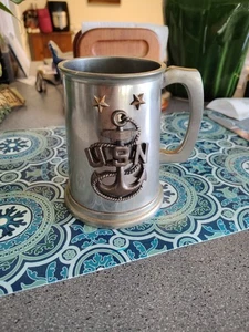 U S N - NAVY Vintage Sheffield Pewter made in England beer mug with glass bottom - Picture 1 of 6