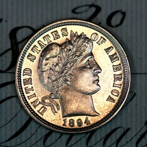 * 1894 * PRISTINE++ GEM PROOF BARBER SILVER DIME * FROM ORIGINAL COLLECTION - Picture 1 of 3