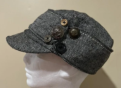 De Colección Old Country Road Cabbie Newsboy Sombrero Para Mujer OS Mezcla de Lana Tweed Botones Foto 1 de 4