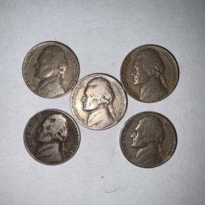 Lot of 1946, 1947, 1948, 1949, & 1951 Jefferson Nickels US .$05 Cents - Picture 1 of 12