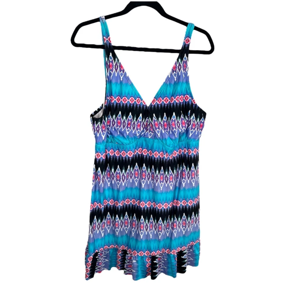 La Blanca Womens 22 Blue Purple Geometric One Piece Swim Suit Dress - Image 1 of 4