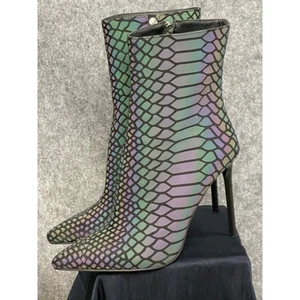 Azalea Wang Cabello Iridescent Snakeskin Stiletto Boots 9 Y2K Cyber Glam Baddie - Picture 1 of 8