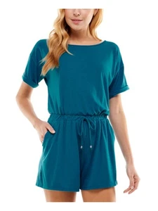 BEBOP Womens Teal Tie Short Sleeve Crew Neck Wide Leg Romper XL - Picture 1 of 2