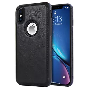iphone X Case, iphone XS Case Black Leather Stitched Phone Case Cover - Picture 1 of 7