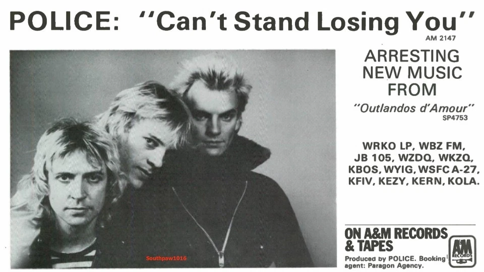 1978 The Police 'Can't Stand Losing You' Release Industry Promo Reprint Ad - Image 1 of 1
