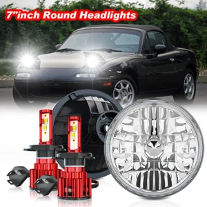 Pair 7"inch Round LED Halo Headlight Hi/Lo DRL Beam for Jeep Mazda Miata 1990-97 - Picture 1 of 17