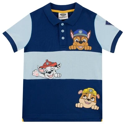 Kids Paw Patrol Polo Shirt Boys T-Shirt Striped Blue Top Short Sleeve Dog - Image 1 of 4