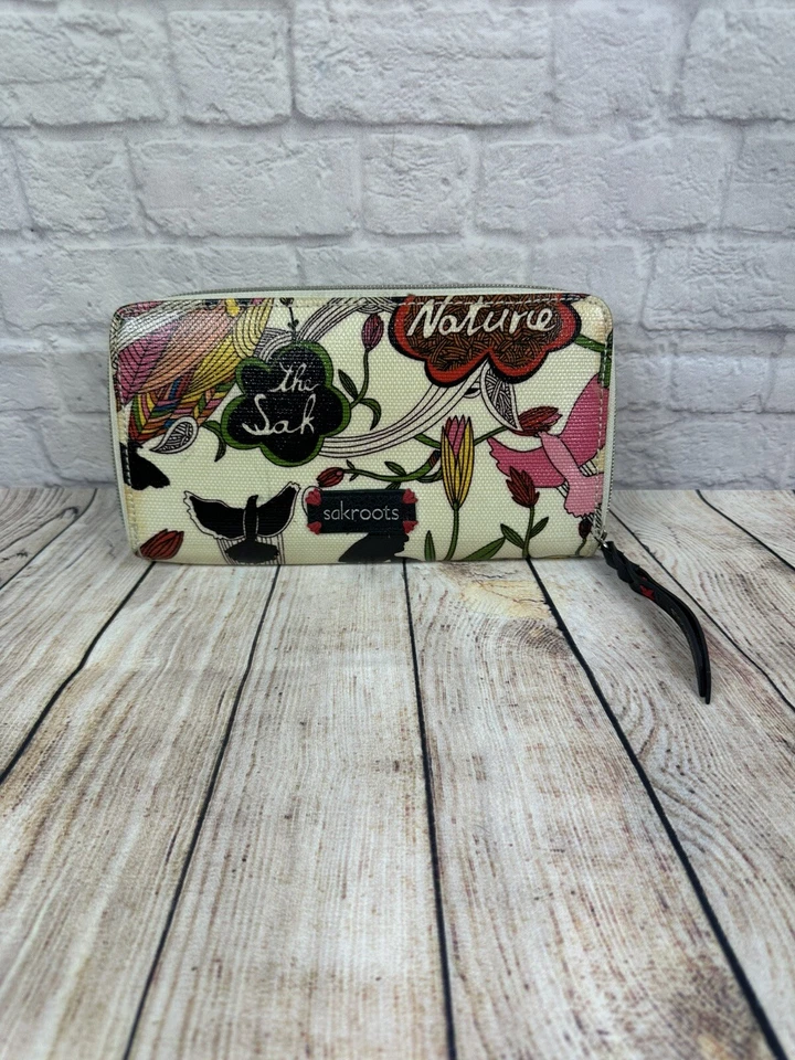 Sakroots Wallet White Peace Print Accordion Nature Floral Bird - Image 1 of 4