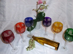 Weinrömer - 6 hohe Kristallgläser-handgeschliffen im Set in 6 Farben -24%Pb - Bild 1 von 8