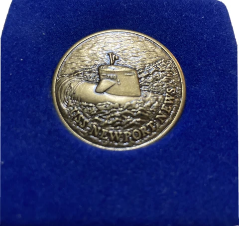 Newport News Shipbuilding Centennial Coin w box. Gold Tone. With Box Cover