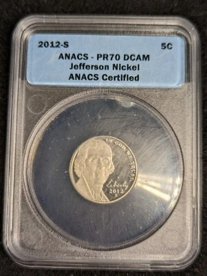2012 - S 5c ANACS - PR70 DCAM JEFFERSON NICKLE BB - Image 1 of 2