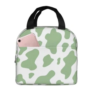 Green Cow Print Lunch Bag Tote Bag Insulated Lunch Box for Picnic Beach Fishi... - Picture 1 of 9