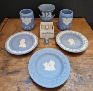 Vintage Collection Wedgwood Jasperware Job Lot Blue American Thimbles Vases Dish - Picture 1 of 14