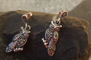 Ohrringe 925 Silber 26 x großer funkelnder Markasit 2 Eulen MAGIC SPARKLING OWL - Picture 1 of 6