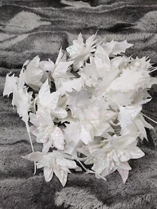 Christmas Holly Stems White Glittered Sprig Poinsettia Holiday Decor Set of 12 - Picture 1 of 3