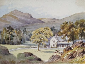 Antique 1870s Original watercolour painting unsigned Manor House landscape - Picture 1 of 16