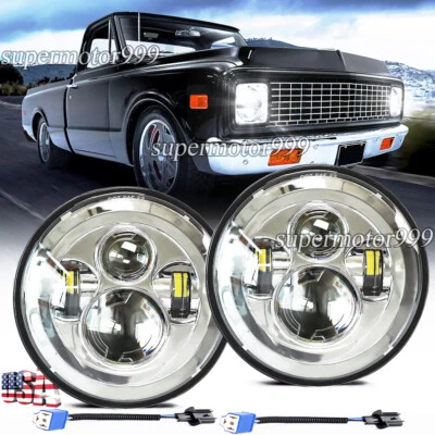 Par de faróis de LED 7" redondos feixe HI/LO FIT Chevrolet 1962-1980 C10 caminhonete picape - Imagem 1 de 4