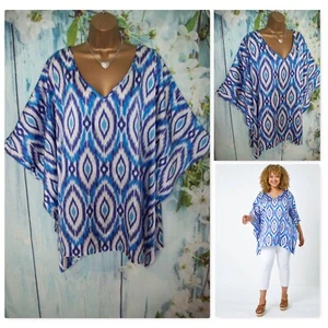 NEW ROMAN KIMONO TOP SIZE 18, Stunning Blue Aztec Occasion Tunic Blouse Top - Picture 1 of 11