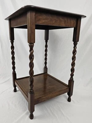 Antique Barley Twist Side End Table Lamp 2 Tier English Oak European Vintage - Image 1 of 4