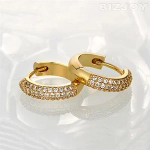 Women's 18K Gold Plated Small Huggie Hoop Cubic Zirconia Sleeper Earrings - Picture 1 of 2
