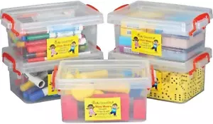 Really Good Stuff Small Clear Plastic Stackable Storage Tubs with Locking Lid – - Picture 1 of 12