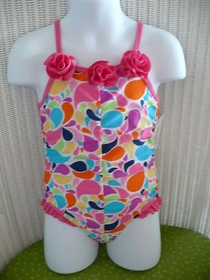 Absorba Girls Swim Suit Lined Bright Pink Ruffled Flower Swimsuit 12M 24M - Image 1 of 3