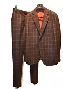 NWT ISAIA 2 Btn Checked SUIT Wool DROP 7 Brown size 44 US 54 EU - Picture 1 of 9