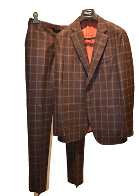 NWT ISAIA 2 Btn Checked SUIT Wool DROP 7 brown size 42 US 52 EU - Image 1 of 4