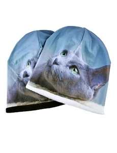 Women Men Skullies & Beanies Winter Double Layer Fleece Lined Gray Cat Hat Cap - Picture 1 of 5