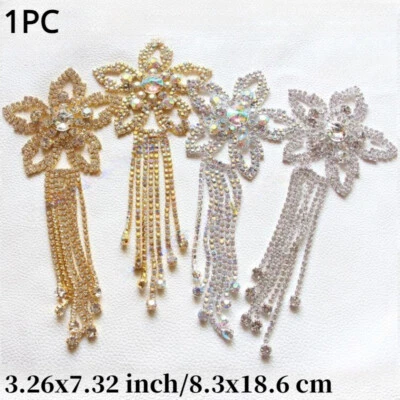 1X DIY Rhinestone Star Epaulettes Flower Tassel Patches Clothes Sew-on Appliques - Image 1 of 4