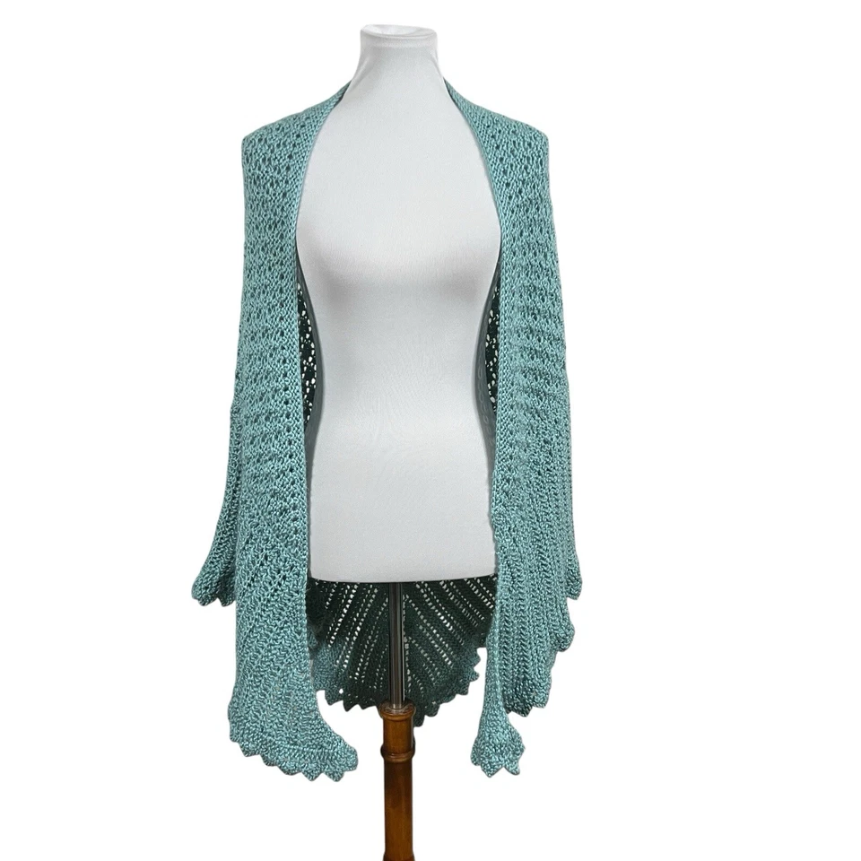 Mantón de ganchillo vintage hecho a mano tejido abrigo azul acogedor casa núcleo abuela boda Foto 1 de 4