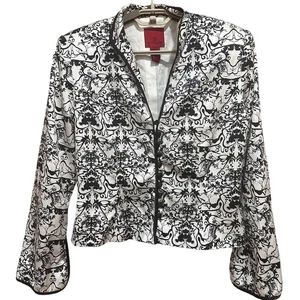 JS Collections Blazer Jacket 10 Petite White Black Abstract Button Up No Belt - Picture 1 of 8