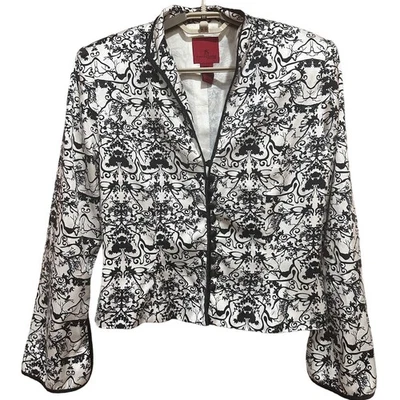 JS Collections Blazer Jacket 10 Petite White Black Abstract Button Up No Belt - Image 1 of 4