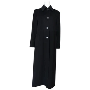 Fleurette Loro Piana Black Wool Maxi Button Up Coat Size 8 - Picture 1 of 12