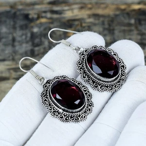 Rosa Ametista Gemma a Mano Gioielli 925 Sterling Orecchini Argento Donna Regalo - Foto 1 di 4