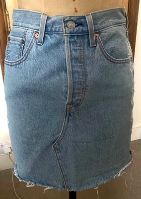  Levi's Light Blue Denim Asymmetrical Front 5 pocket Embroidered Skirt  Size S - Image 1 of 4