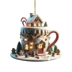 Coffee Cup Christmas Ornament 3.15x3.15x0.12In 2D Acrylic Decor From Santa Claus - Picture 1 of 12