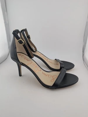 Sam Edelman 6 码黑色皮革露背高跟鞋 Patti 露趾绑带 — 第 1/4 张图片