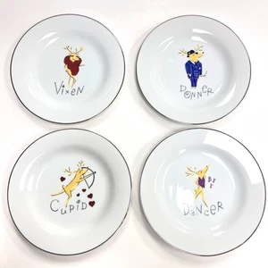 4 Pottery Barn Reindeer Salad Dessert Plate 8½"  Set Vixen Dancer Cupid Donner - Picture 1 of 8