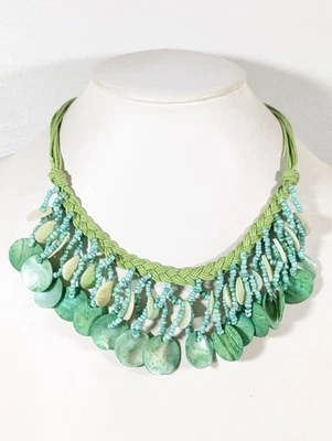 Collar Distintivo Beachy Boho Costero Verde Concha Disco Dije 18" Foto 1 de 4